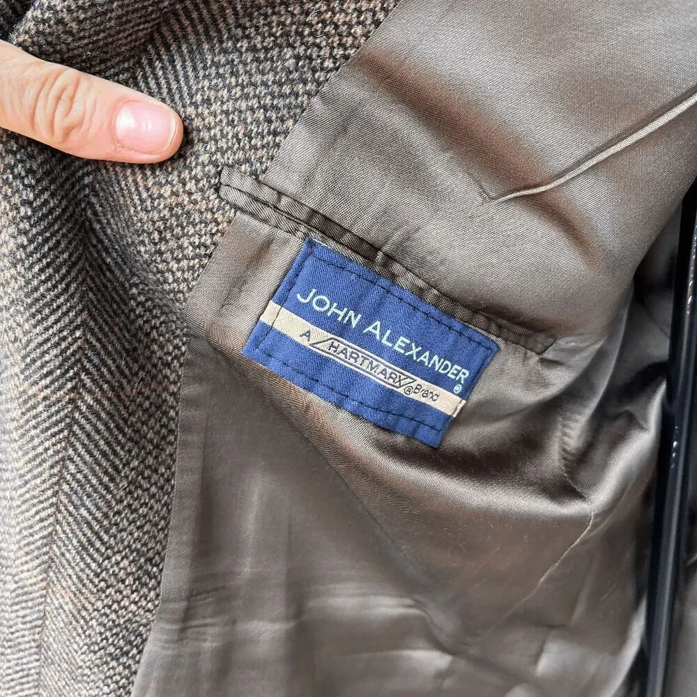 Vintage 80s/90s John Alexander Brown Wool Herringbone Tweed Blazer Jacket - 40